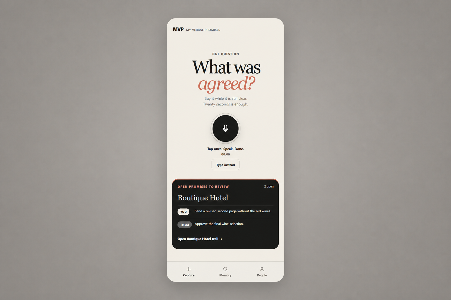 MVP My Verbal Promises product concept