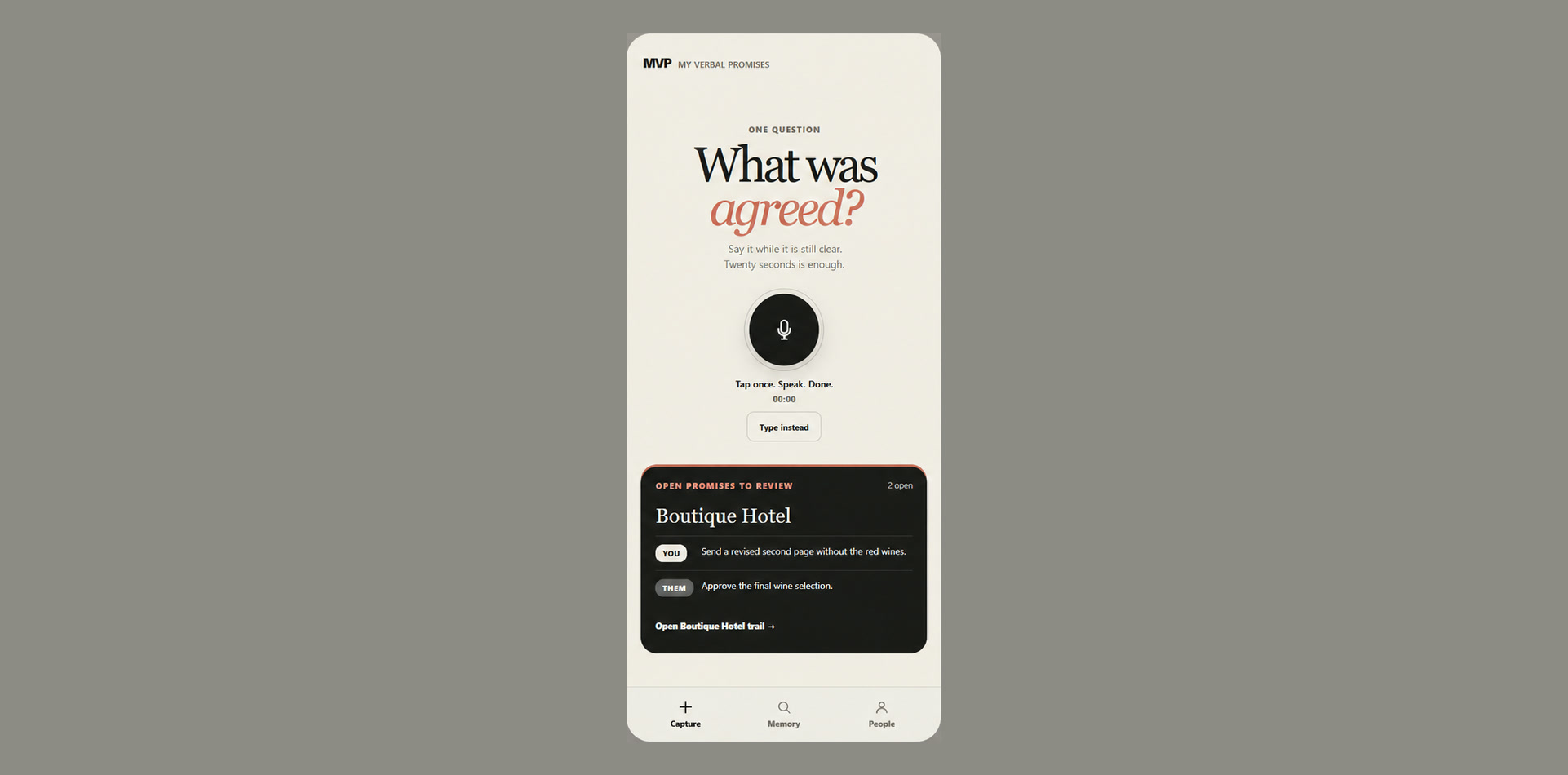 MVP My Verbal Promises product design